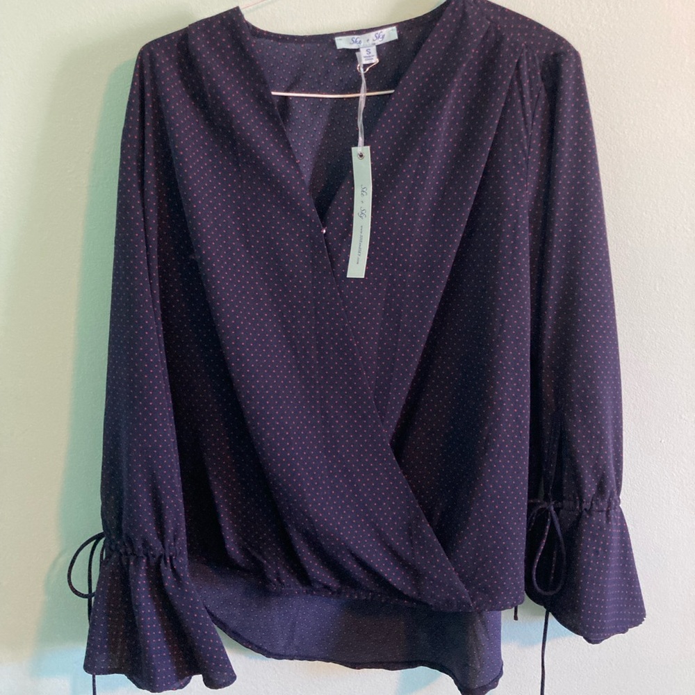 NWT She + Sky Navy Polka Dot Blouse